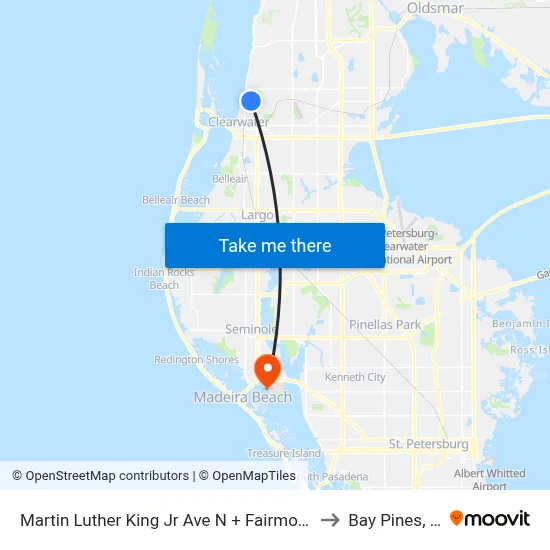 Martin Luther King Jr Ave N + Fairmont St to Bay Pines, FL map