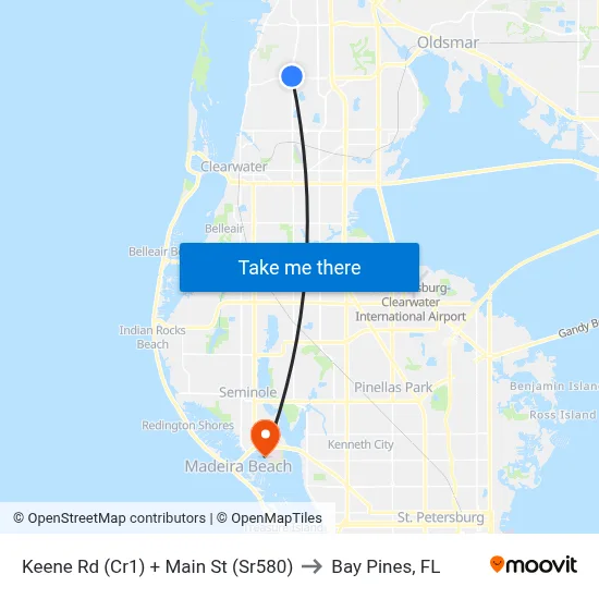 Keene Rd (Cr1) + Main St (Sr580) to Bay Pines, FL map