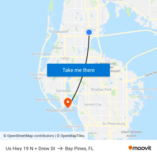 Us Hwy 19 N + Drew St to Bay Pines, FL map
