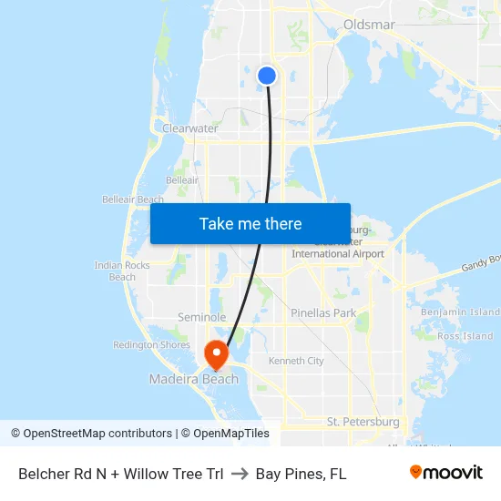 Belcher Rd N + Willow Tree Trl to Bay Pines, FL map