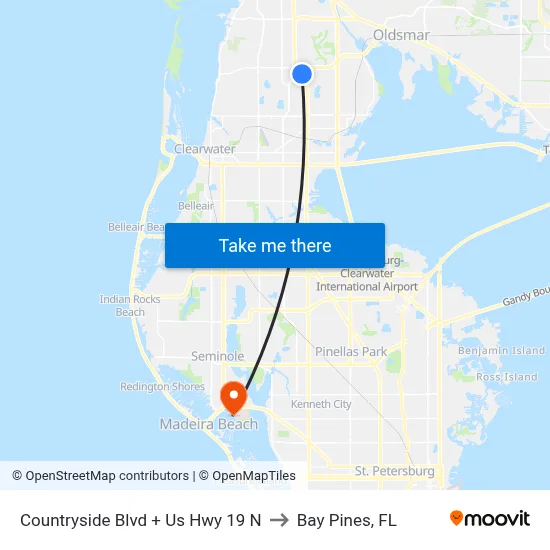 Countryside Blvd + Us Hwy 19 N to Bay Pines, FL map