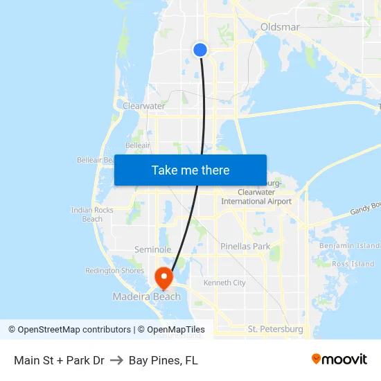 Main St + Park Dr to Bay Pines, FL map