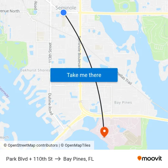 Park Blvd + 110th St to Bay Pines, FL map