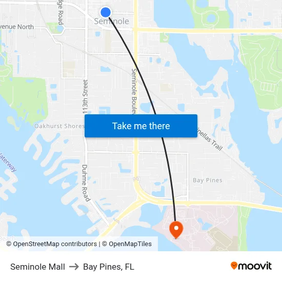 Seminole Mall to Bay Pines, FL map