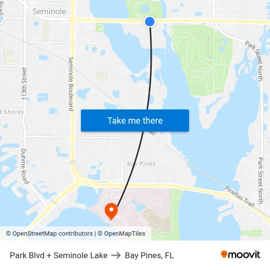 Park Blvd + Seminole Lake to Bay Pines, FL map