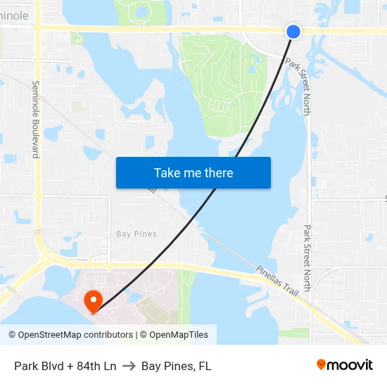 Park Blvd + 84th Ln to Bay Pines, FL map