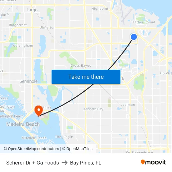 Scherer Dr + Ga Foods to Bay Pines, FL map