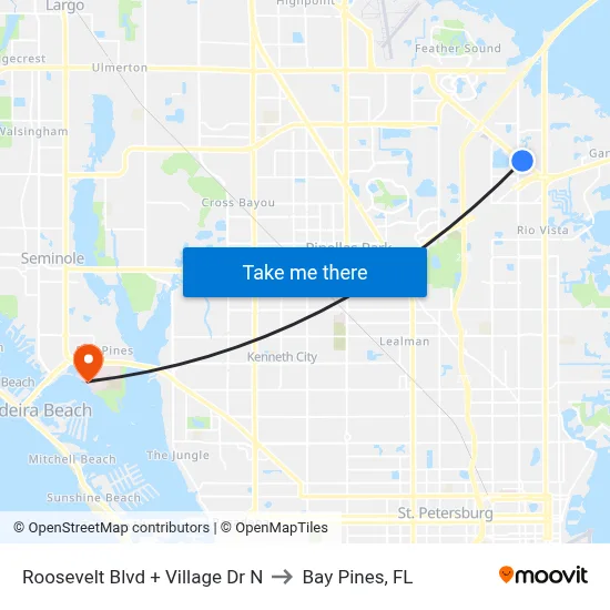 Roosevelt Blvd + Village Dr N to Bay Pines, FL map