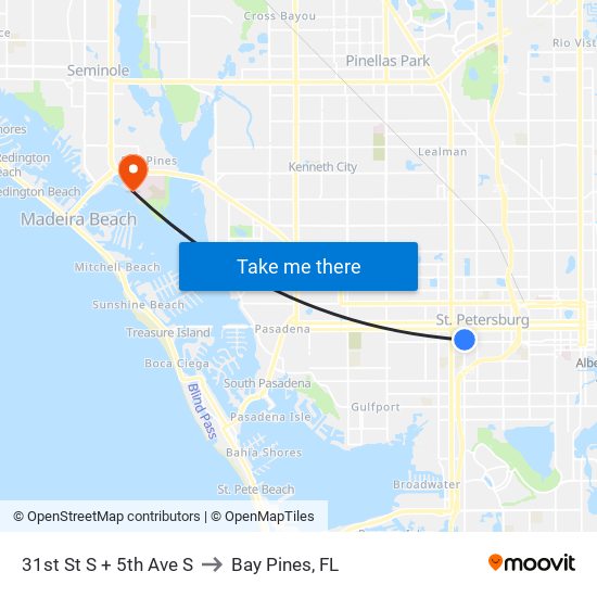 31st St S + 5th Ave S to Bay Pines, FL map