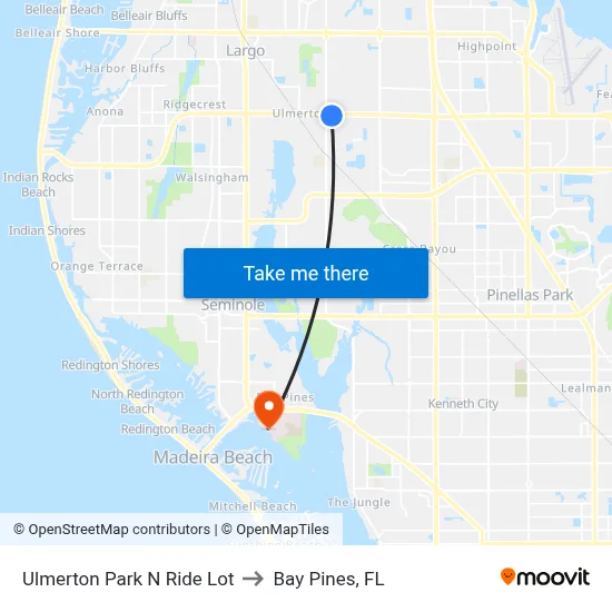 Ulmerton Park N Ride Lot to Bay Pines, FL map