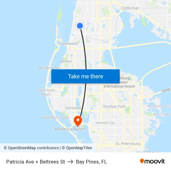 Patricia Ave + Beltrees St to Bay Pines, FL map