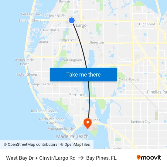 West Bay Dr + Clrwtr/Largo Rd to Bay Pines, FL map