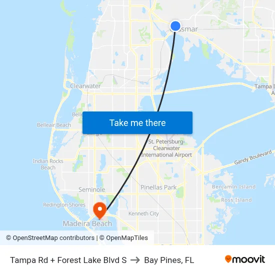 Tampa Rd + Forest Lake Blvd S to Bay Pines, FL map
