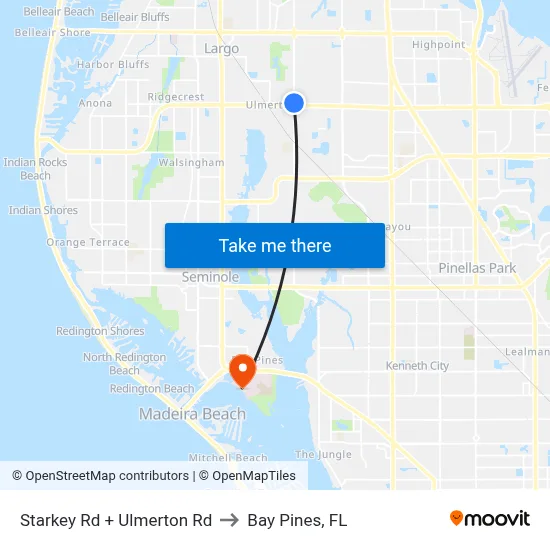 Starkey Rd + Ulmerton Rd to Bay Pines, FL map