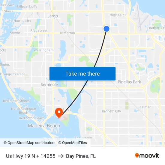 Us Hwy 19 N + 14055 to Bay Pines, FL map