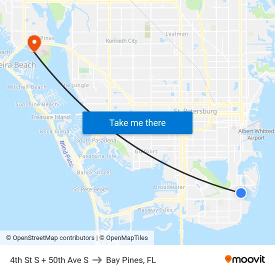 4th St S + 50th Ave S to Bay Pines, FL map