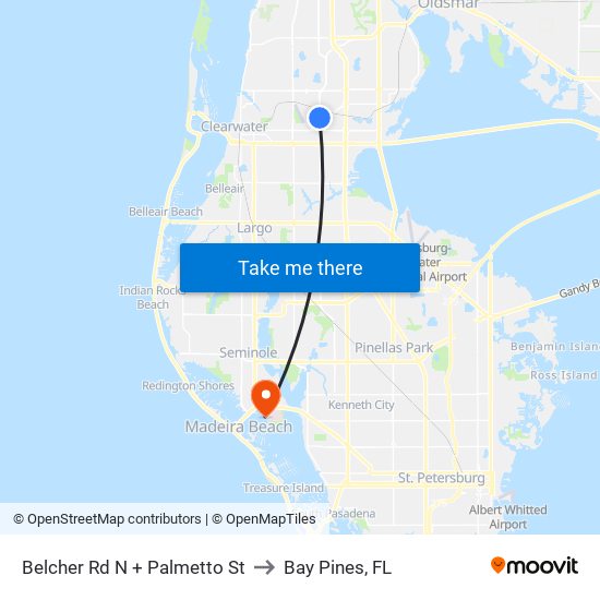 Belcher Rd N + Palmetto St to Bay Pines, FL map