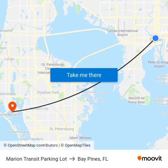 Marion Transit Parking Lot to Bay Pines, FL map
