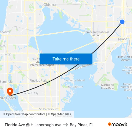 Florida Ave @ Hillsborough Ave to Bay Pines, FL map