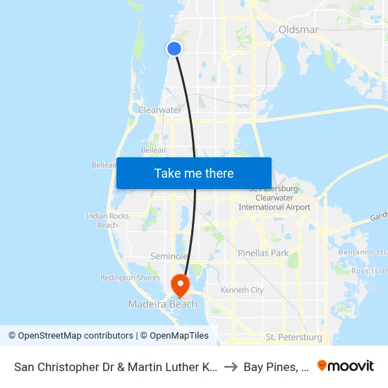 San Christopher Dr & Martin Luther King to Bay Pines, FL map