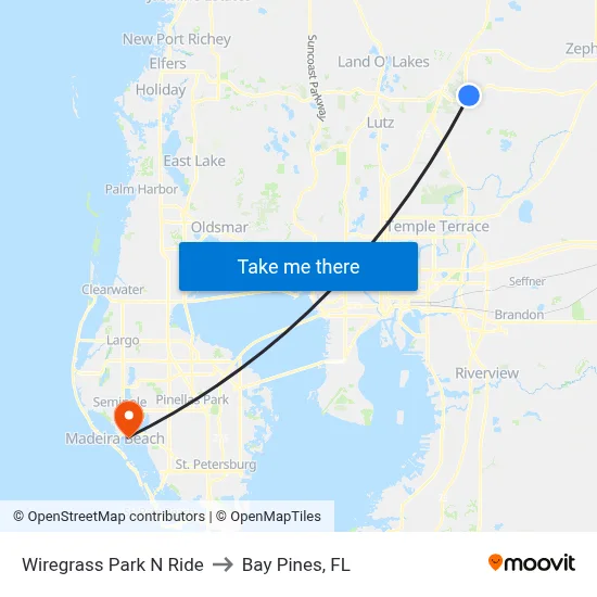 Wiregrass Park N Ride to Bay Pines, FL map