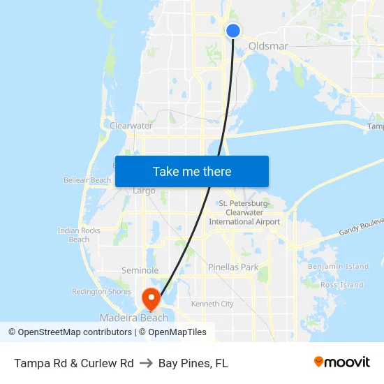 Tampa Rd & Curlew Rd to Bay Pines, FL map