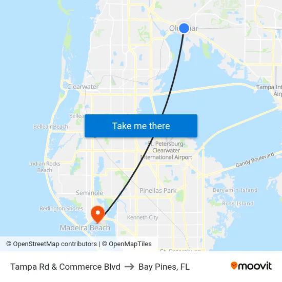 Tampa Rd & Commerce Blvd to Bay Pines, FL map