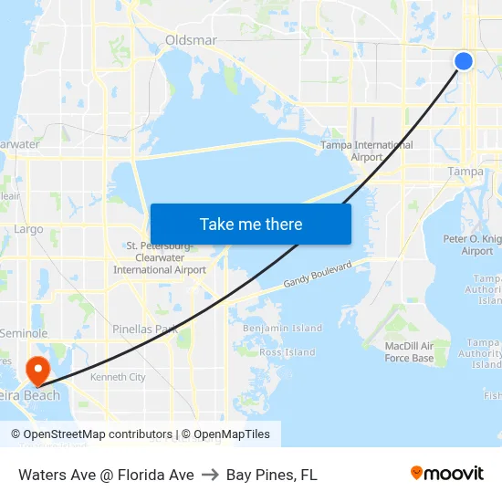 Waters Ave @ Florida Ave to Bay Pines, FL map