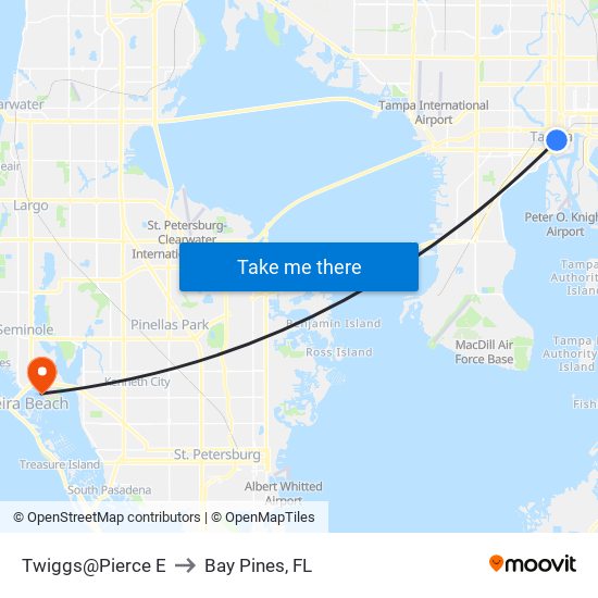 Twiggs@Pierce E to Bay Pines, FL map