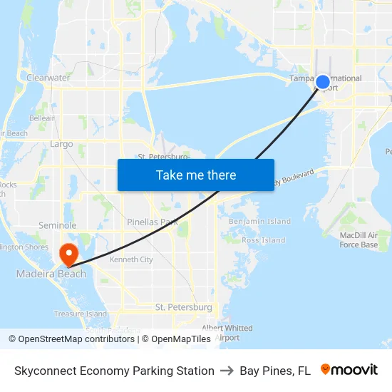 Skyconnect Economy Parking Station to Bay Pines, FL map