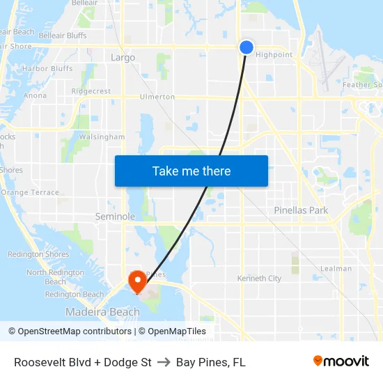 Roosevelt Blvd + Dodge St to Bay Pines, FL map