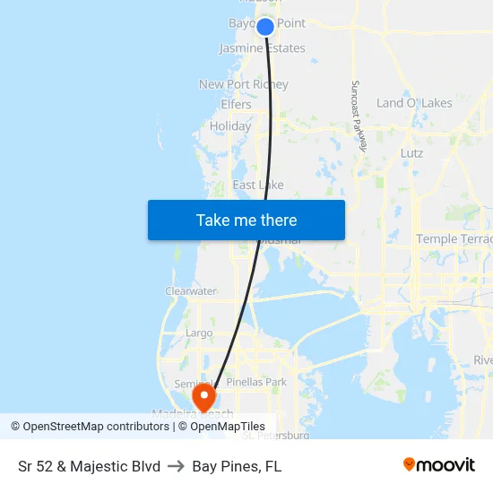 Sr 52 & Majestic Blvd to Bay Pines, FL map