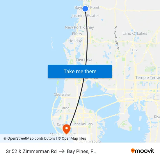 Sr 52 & Zimmerman Rd to Bay Pines, FL map