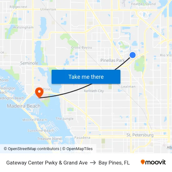Gateway Center Pwky & Grand Ave to Bay Pines, FL map