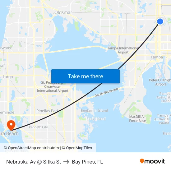 Nebraska Av @ Sitka St to Bay Pines, FL map