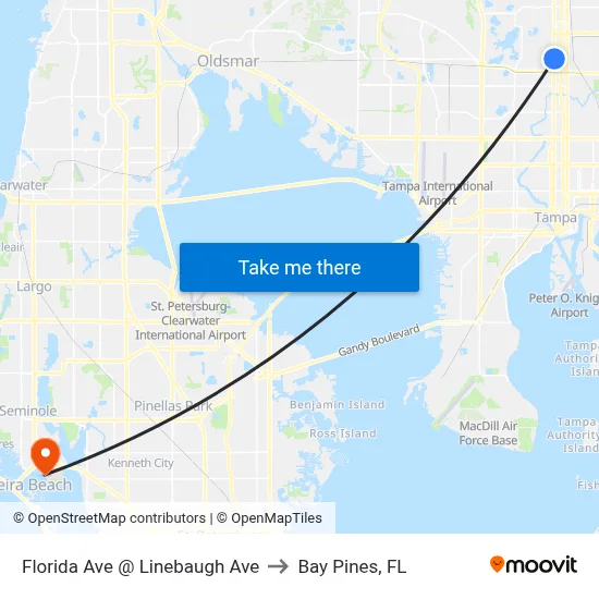 Florida Ave @ Linebaugh Ave to Bay Pines, FL map
