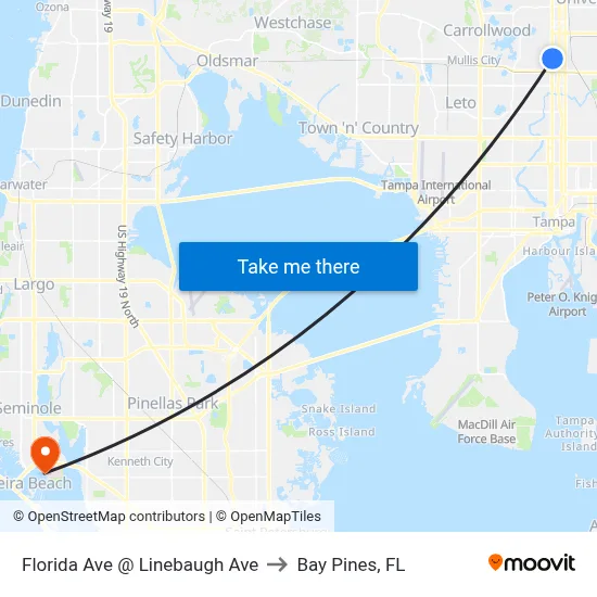 Florida Ave @ Linebaugh Ave to Bay Pines, FL map