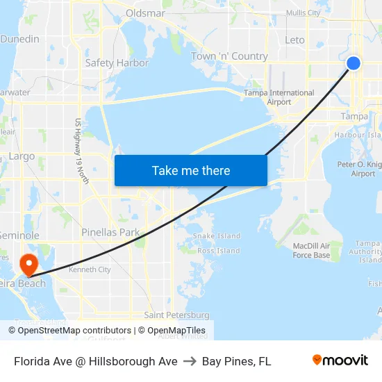 Florida Ave @ Hillsborough Ave to Bay Pines, FL map