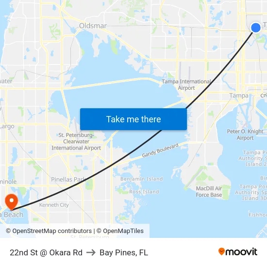 22nd St @ Okara Rd to Bay Pines, FL map