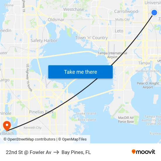 22nd St @ Fowler Av to Bay Pines, FL map