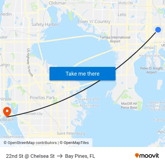 22nd St @ Chelsea St to Bay Pines, FL map