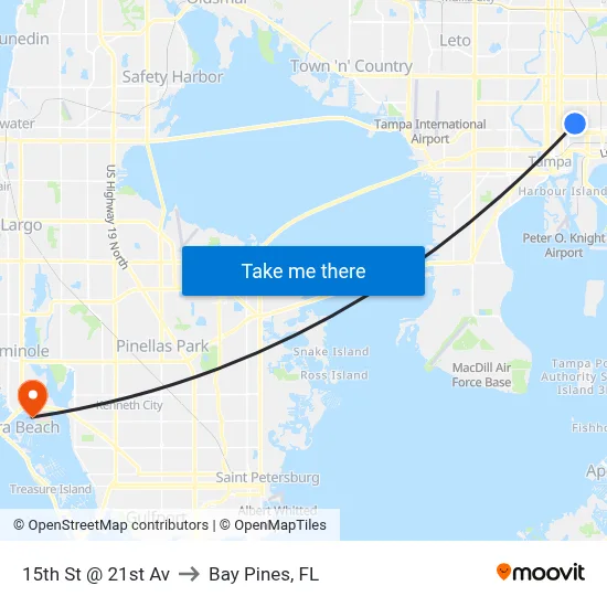 15th St @ 21st Av to Bay Pines, FL map
