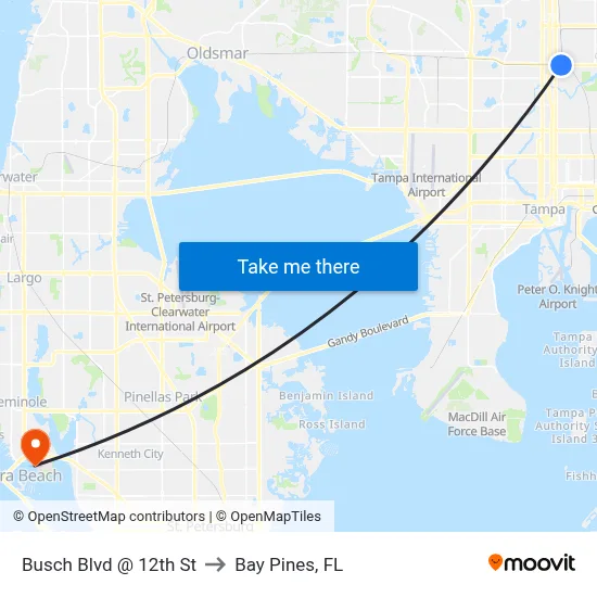 Busch Blvd @ 12th St to Bay Pines, FL map