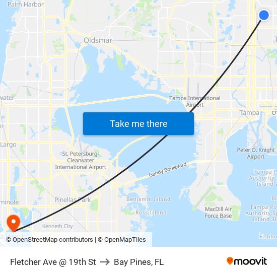 Fletcher Ave @ 19th St to Bay Pines, FL map