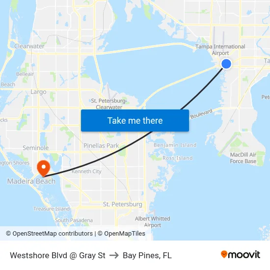 Westshore Blvd @ Gray St to Bay Pines, FL map