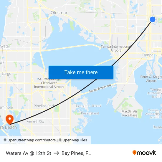 Waters Av @ 12th St to Bay Pines, FL map