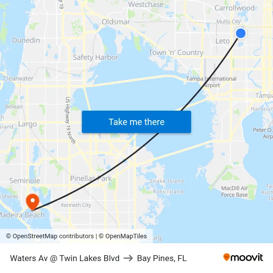 Waters Av @ Twin Lakes Blvd to Bay Pines, FL map