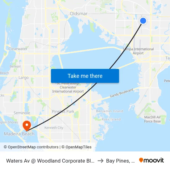Waters Av @ Woodland Corporate Blvd to Bay Pines, FL map
