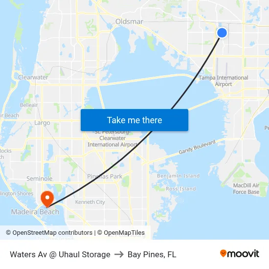 Waters Av @ Uhaul Storage to Bay Pines, FL map