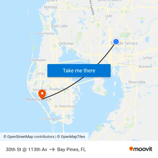 30th St @ 113th Av to Bay Pines, FL map